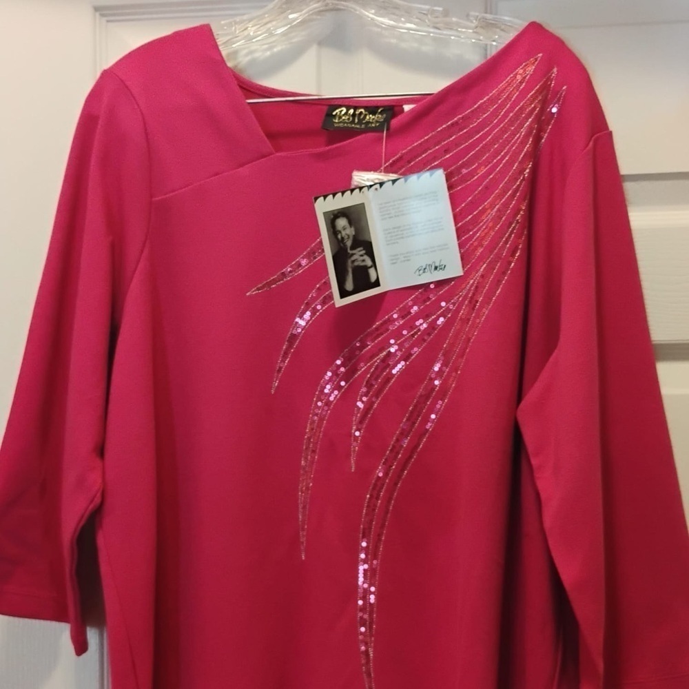 NWT Bob Mackie Wearable Art Pink Sequined Blouse Shirt Size 1X - Picture 5 of 7